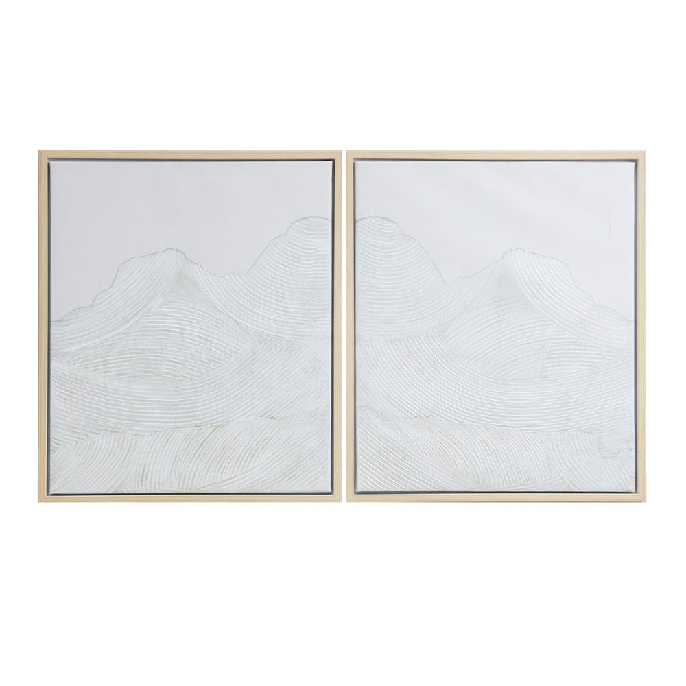 JLA Home INK+IVY - Hand Hand-Embellished Abstract 2-Piece Framed Canvas Set — Natural Wood-Tone Frames, Subtle Boho Texture (16x20 each) II95C-0150