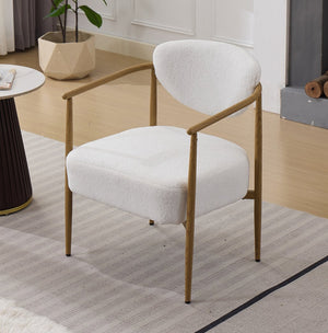 English Elm Beige Woven Fabric Dining Chair Set of Two with Wood Grain Iron Frame for Any Room W3149S00006