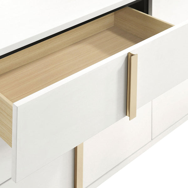 English Elm Mckee Queen Bedroom Set White Panel Bed Dresser Nightstand Mirror Four Piece Suite White B062S01758