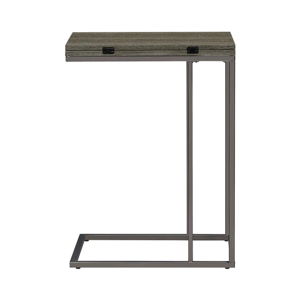 English Elm Expandable Weathered Grey C-Table with Fold-Out Top, Scratch-Resistant Laminate, Metal Base — Slim Space-Saver for Modern Living B016P381252