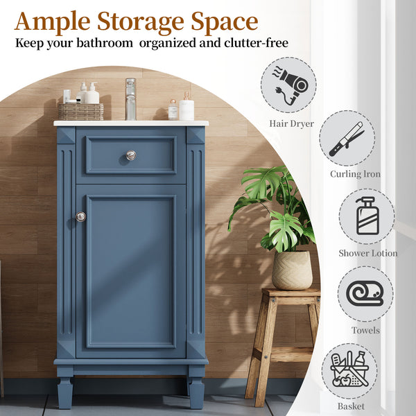 English Elm 18-inch French Country Freestanding Bathroom Vanity Rubberwood Cabinet with Ceramic Sink Blue N710P371187C
