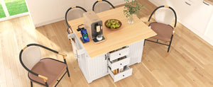 English Elm K&K Convertible 55.7" Folding Kitchen Island Cart with Power Outlet, Spice Rack, 5 Wheels, Multi-Use White N707P186617W
