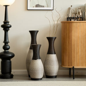 English Elm Desktop PVC Vase Set of 3 Decorative Tall Floor and Table Vases—Modern Durable Artful Accents for Home Black White,Coffee W2796P261483