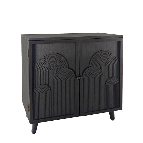 English Elm Modern Black Wood Storage Cabinet - 31In Accent Piece With Embossed Door For Stylish Organization W2729P239176