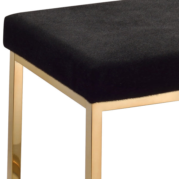 English Elm Boice Luxe Black Faux Fur Bench with Padded Polyester Seat and Champagne C-Base Accent for Glam Decor B2726P254144