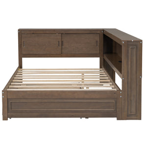 English Elm Full Pine Daybed with Trundle Sliding Storage Shelves Led Lighting and Usb Charging Wood GX004003AAD