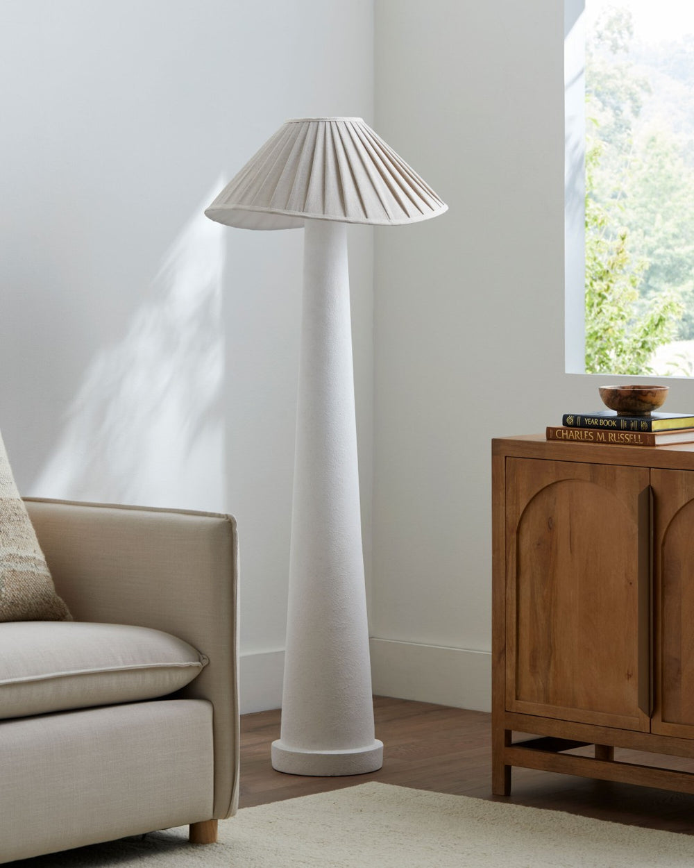 Surya Docia Arts and Crafts Floor Lamp with Linen Shade for Living Room Reading Nooks DCI-001