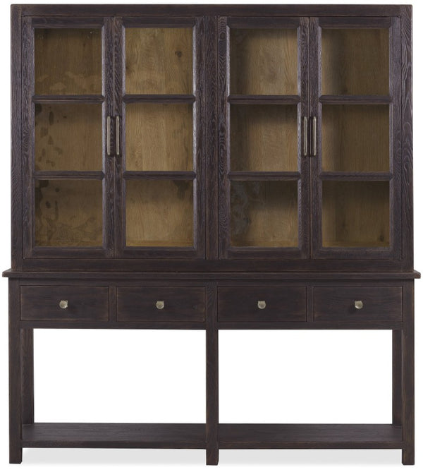 Hooker Furniture Driftwood Buckboard Display Sideboard With Glass Doors, Adjustable Shelves & Self-Closing Drawers Blacks 6820-75900-99