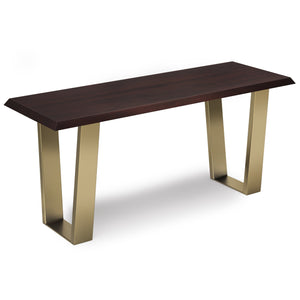 English Elm Lewis Handcrafted Cognac Acacia Bench with Gold U-Shaped Metal Legs, 42" Contemporary Accent Seat B136P158827