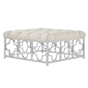 Homelegance By Top-Line Siobhan Chrome Quatrefoil Base Square Ottoman Chrome Metal