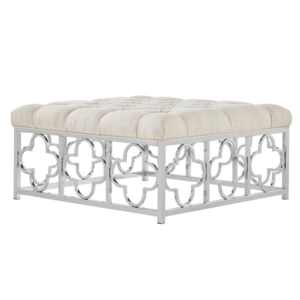 Homelegance By Top-Line Siobhan Chrome Quatrefoil Base Square Ottoman Chrome Metal