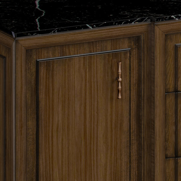 A.R.T. Furniture Eave Traditional Breakfront Credenza In Quartered Walnut With Gold Faux Bamboo Handles & Tapered Legs Brown Material(S), Poplar And Parawood Solids,Walnut Veneer 336252-1860