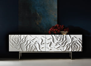 Bernhardt Bernhardt Penrose Credenza With Floral Plaster Fronts, Polished Stainless Base, Soft-Close Storage (96) 301870