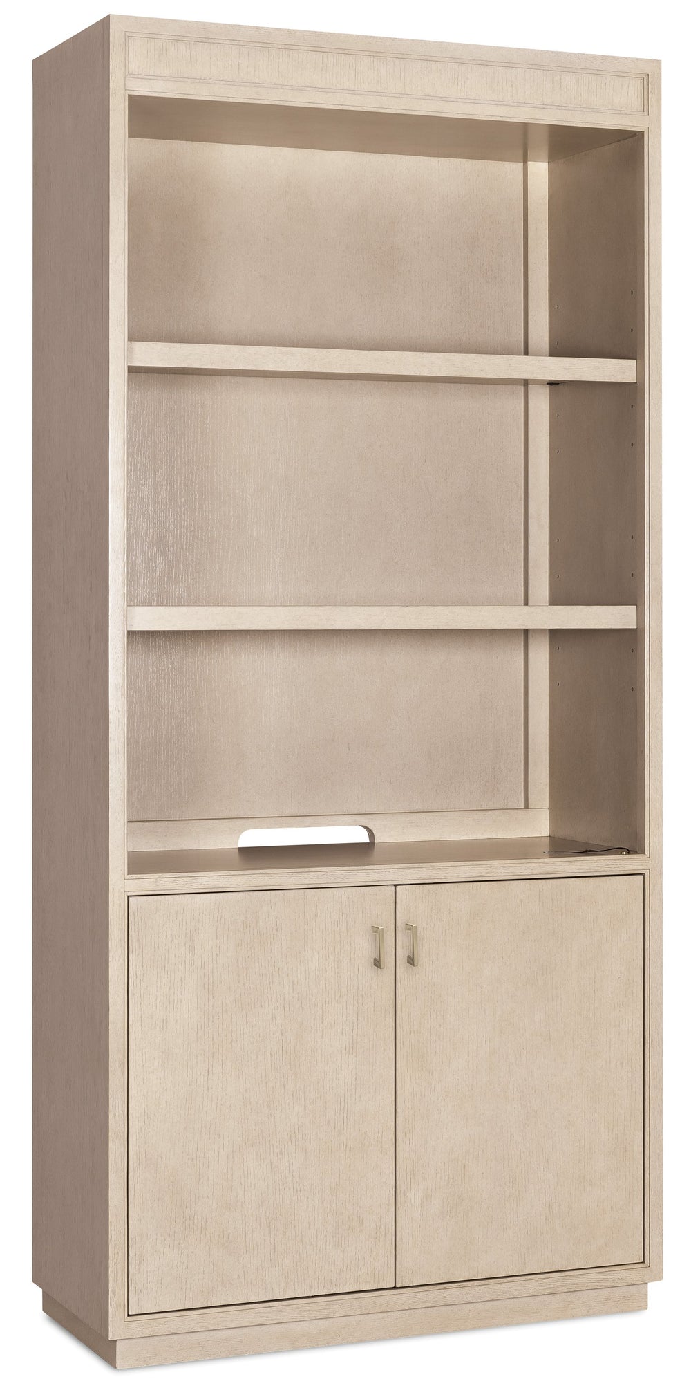 Hooker Furniture Marlowe White Oak Bookcase with Led Lighting Adjustable Shelves and Concealed Storage 6420-10445-80