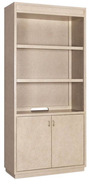 Hooker Furniture Marlowe White Oak Bookcase with Led Lighting Adjustable Shelves and Concealed Storage 6420-10445-80