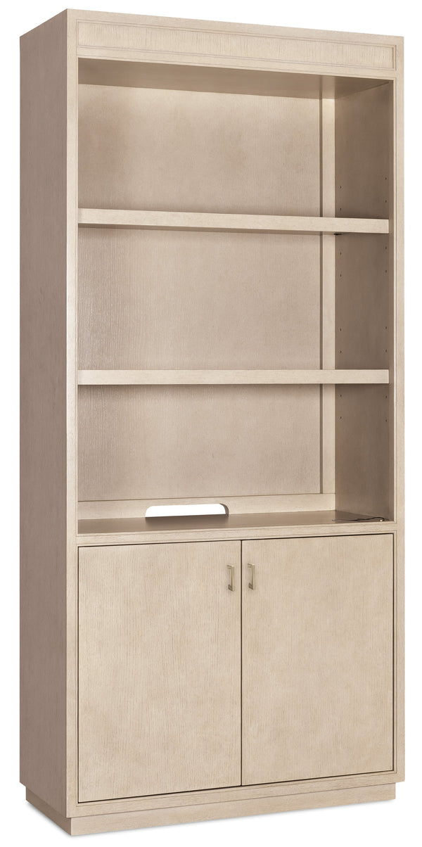 Hooker Furniture Marlowe White Oak Bookcase with Led Lighting Adjustable Shelves and Concealed Storage 6420-10445-80