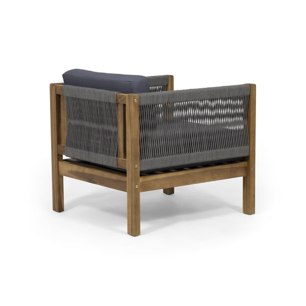 English Elm Christopher Knight Home® - LAUREL Club Chair Teak Acacia Wood with Handwoven Rattan Rope, Water-Resistant Cushions, Modern Outdoor Flair 65439.00GRY