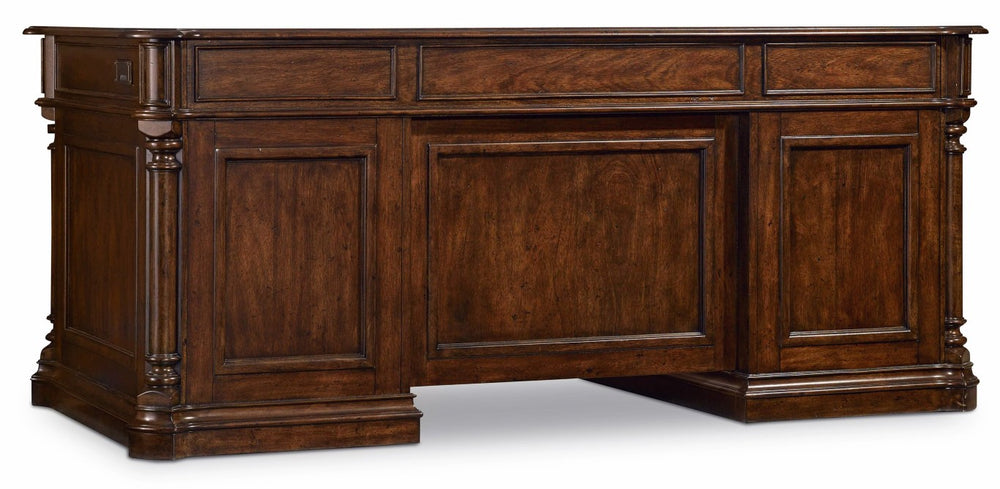 Hooker Furniture Leesburg Executive Desk With Mahogany & Ebony Veneers, Locking File Drawers, Removable Tray, 72"W 5381-10562
