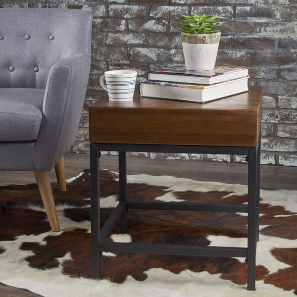English Elm Christopher Knight Home® - STORAGE Dark Oak Side Table with Industrial Metal Frame, Sustainable Acacia Wood, Compact 22"H x 20"W 61360.00