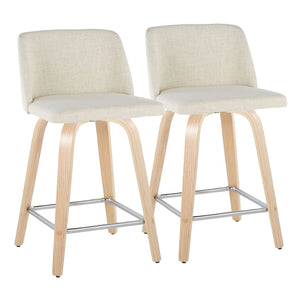 English Elm Toriano 24" Contemporary Swivel Counter Stools - Set Of 2 With Cream Fabric And Chrome Footrest B202S00106-GIGA