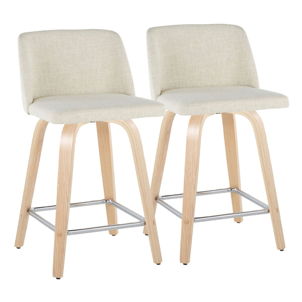 English Elm Toriano 24" Contemporary Swivel Counter Stools - Set Of 2 With Cream Fabric And Chrome Footrest B202S00106-GIGA