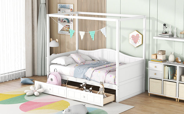 English Elm Twin Canopy Daybed with Pull Out Trundle Pinewood Frame for Kids or Guest Rooms N708P373435K