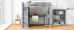 English Elm Full Size Loft Bed with Built-in Desk and Shelving for Kids or Teen Bedrooms LT000802AAE
