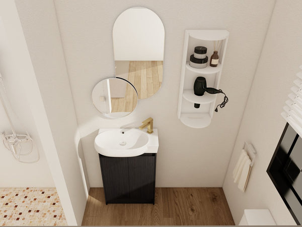 English Elm 23" Freestanding Ceramic Vessel Sink Vanity with Soft Close Cabinet and Wall Rack Black Chestnut,Glossy White W999S00492