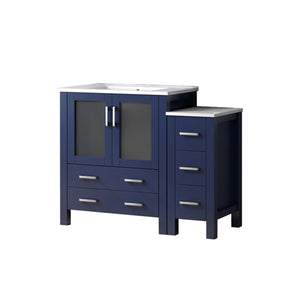 English Elm Navy Blue Single Bath Vanity With Ceramic Top & Side Cabinet – Elegant 48" Design For Any Bathroom B2731S00971