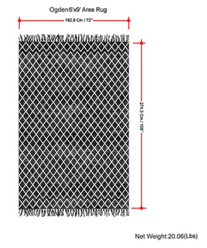 English Elm Ogden Ivory 6x9 Area Rug - Handwoven Wool Blend Diamond Pattern with Teal Accents & Fringe Pad Recommend B136P188390