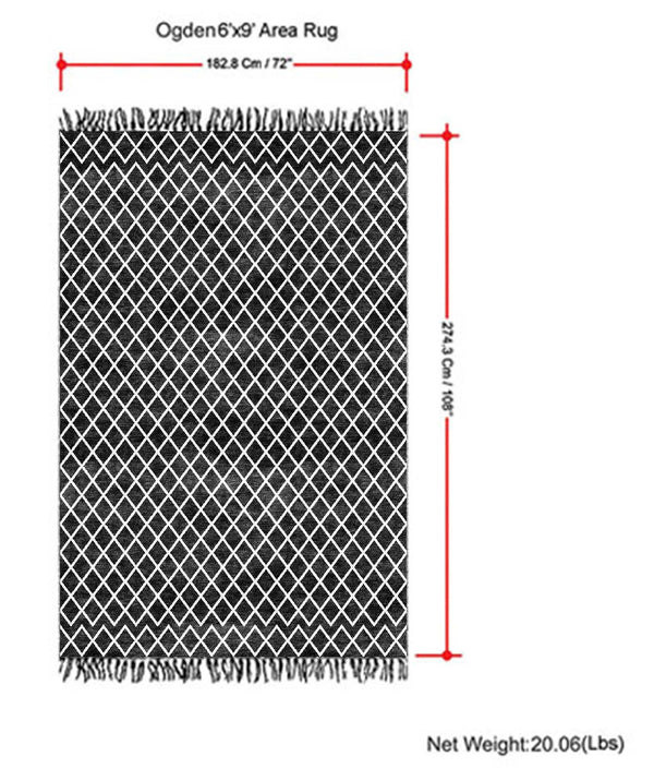 English Elm Ogden Ivory 6x9 Area Rug - Handwoven Wool Blend Diamond Pattern with Teal Accents & Fringe Pad Recommend B136P188390