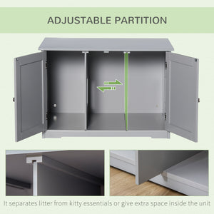 English Elm PawHut Modern Cat Litter Box Cabinet with Adjustable Partition, End Table, Hidden Storage, Dark Gray W2225P217304