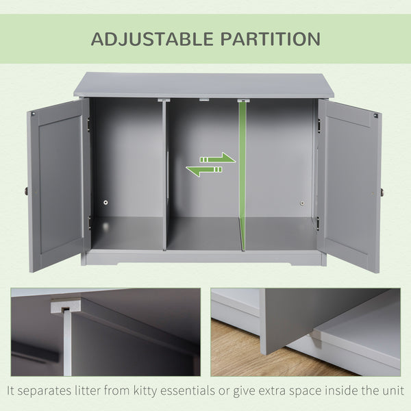 English Elm PawHut Modern Cat Litter Box Cabinet with Adjustable Partition, End Table, Hidden Storage, Dark Gray W2225P217304