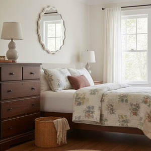 English Elm White 36 Inch Wavy Round Solid Wood Frame Mirror – Rustic Boho Decorative Wall Mirror for Home Vanity W2203P389085