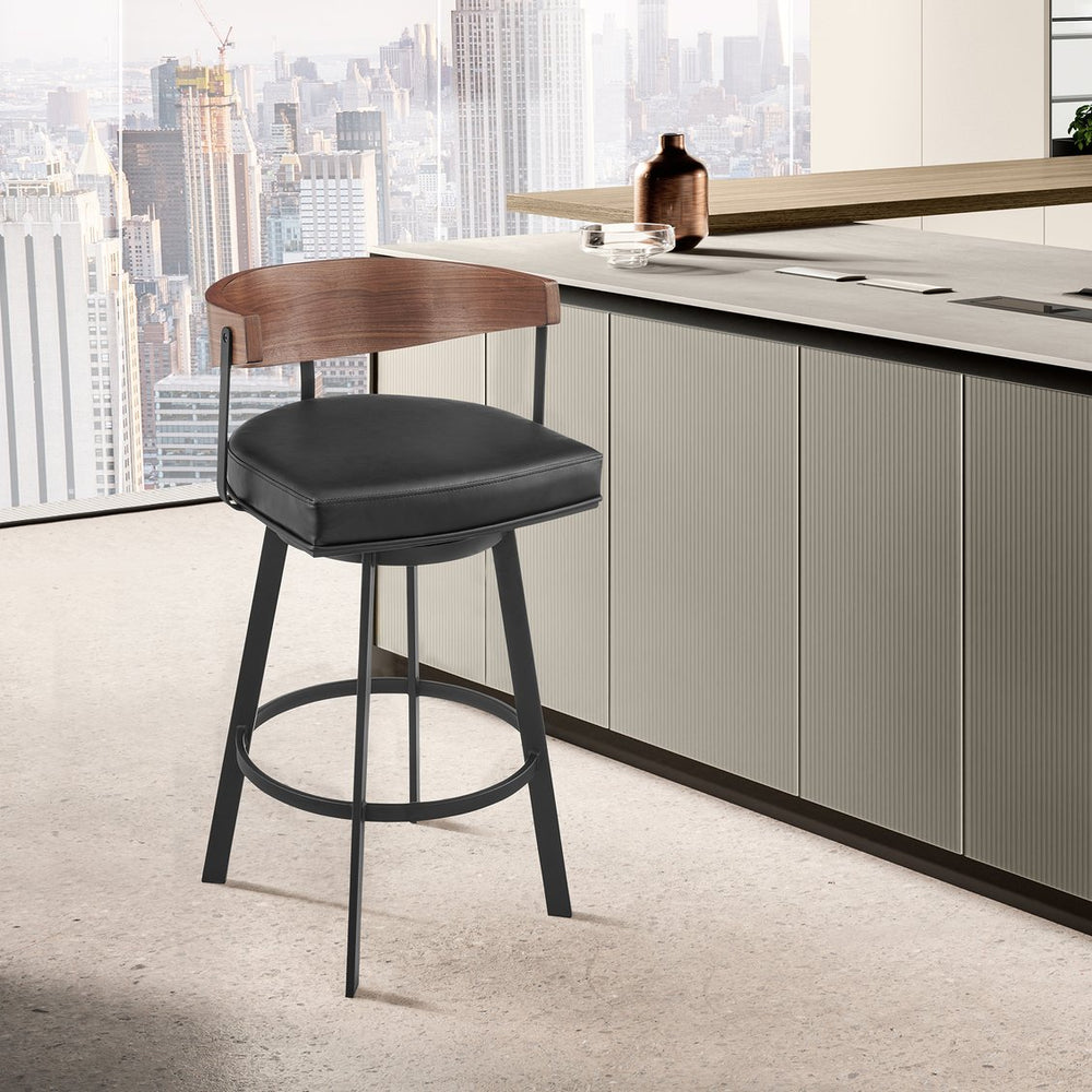 English Elm Lacey Swivel Barstool Matte Iron Base Faux Leather Seat Mid-century Kitchen Bar B2736P464814