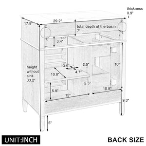 English Elm "30'' 30 Inch Freestanding Bathroom Vanity Solid Pine Cabinet Ceramic Sink Soft Close Storage N725P375498T