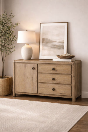 English Elm English Knotty Oak Veneer Accent Chest with Three Drawers for Living or Dining Rooms B2699P443197