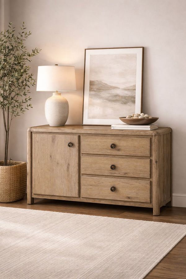 English Elm English Knotty Oak Veneer Accent Chest with Three Drawers for Living or Dining Rooms B2699P443197