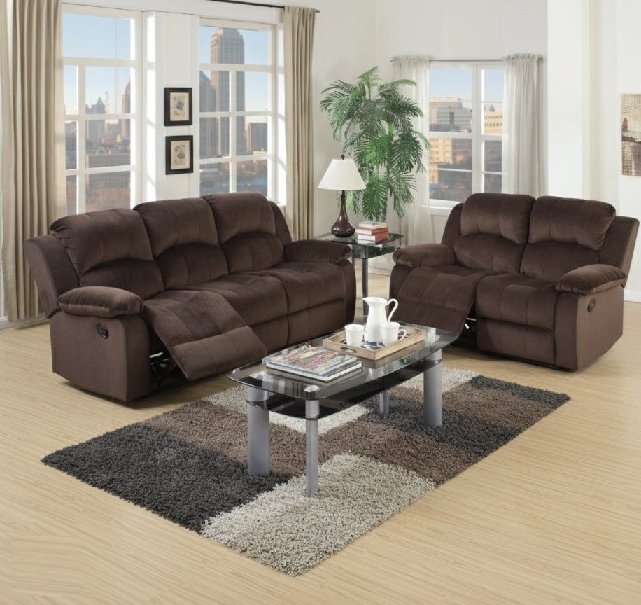 English Elm Modern Reclining Sofa and Loveseat Set Chocolate Suede Tufted Living Room Duo B011S02398
