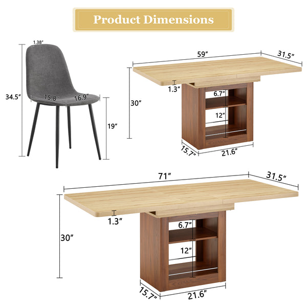 English Elm Expandable Dining Set Seats Eight with Linen Chairs and Dual Tone Mdf Table Black,Dark Gray,Walnut,Wood W1151S04674