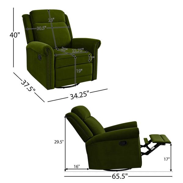 English Elm Christopher Knight Home® - 360° Swivel Recliner Plush Velvet Manual Rocker with Infinite Recline Support for Living Room Comfort Green N763P202666E