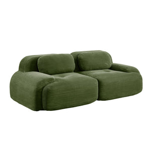 English Elm 82'' Curved Modular Sofa Corduroy Upholstered Two Seat Living Room Lounge Olive Green W714P323642