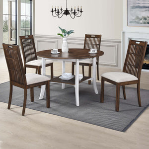 English Elm Woodhomer 5-Piece Round Dining Set - Antique White & Walnut, Space-Saving Farmhouse Style For Small Areas W2537S00004-GIGA