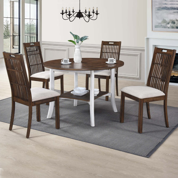 English Elm Woodhomer 5-Piece Round Dining Set - Antique White & Walnut, Space-Saving Farmhouse Style For Small Areas W2537S00004-GIGA