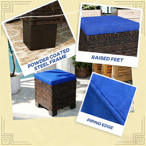 English Elm Outdoor Wicker Ottoman Set of 2 Hand Woven Pe Cube Stools for Patio or Poolside T3971P443562