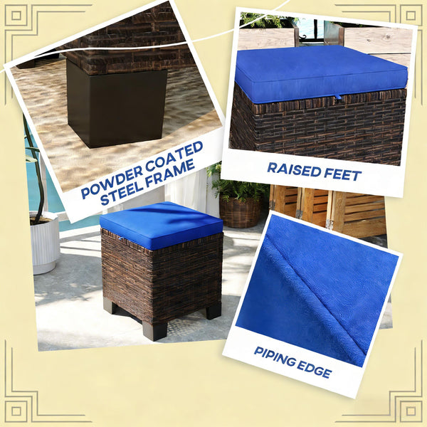 English Elm Outdoor Wicker Ottoman Set of 2 Hand Woven Pe Cube Stools for Patio or Poolside T3971P443562