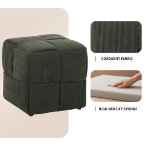 English Elm Ottoman Plush Corduroy Round Footrest Stool with High‑Resilience Foam, Sturdy MDF Frame, Versatile Use Green W3851P369741