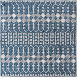 Unique Loom Outdoor Trellis Traliccio Machine Made Trellis Rug Blue, Ivory/Gray 10' 0" x 10' 0"