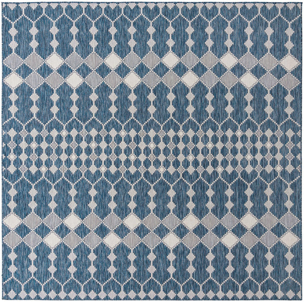 Unique Loom Outdoor Trellis Traliccio Machine Made Trellis Rug Blue, Ivory/Gray 10' 0" x 10' 0"