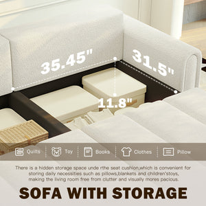 English Elm 90.2" Plush Teddy Fabric Convertible Sleeper Sofa with Hidden Storage for Living Room Beige+White W1885S00311